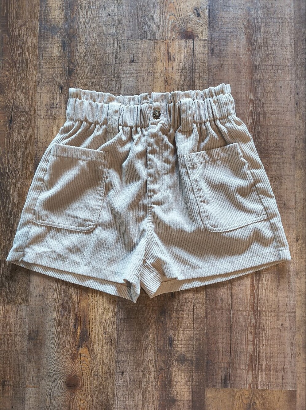 Loveriche Beige Tan Corduroy Thin Striped Mini Shorts w/ Elastic Waist Size M